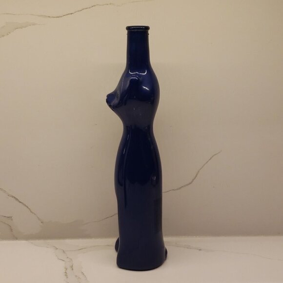 RHEINHESSEN Cat Decanter Navy Metalic Blue 13"h x 3"w - Picture 2 of 10